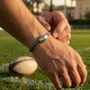 Bracelet ballon rugby plaqué argent