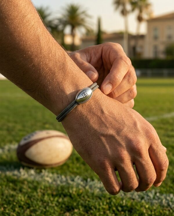 Bracelet ballon rugby plaqué argent